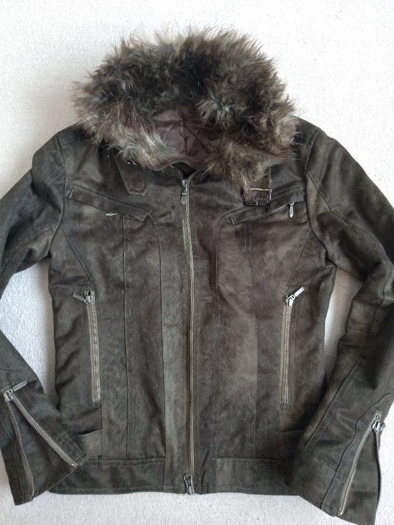 トルネードマート マイクロスウェード ファー ライダースジャケット アニマル調