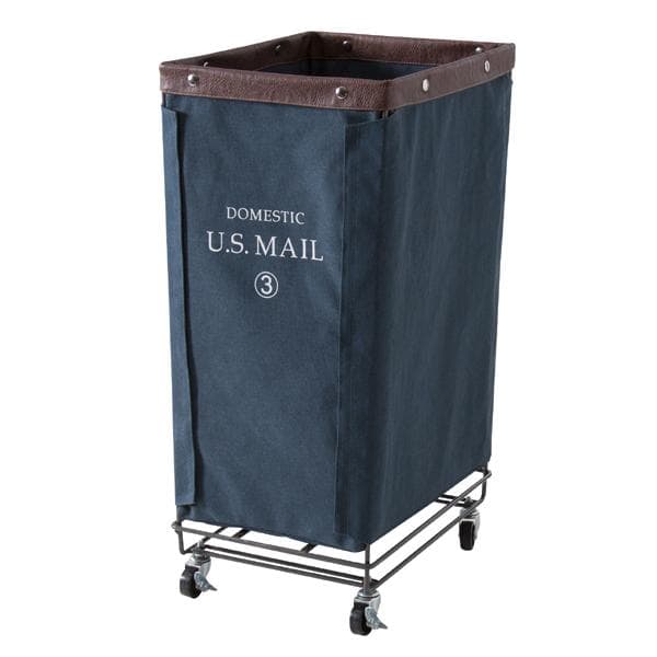 アメリカン 移動簡単 縦長 キャスター付き 大容量 洗濯カゴ 収納 紺