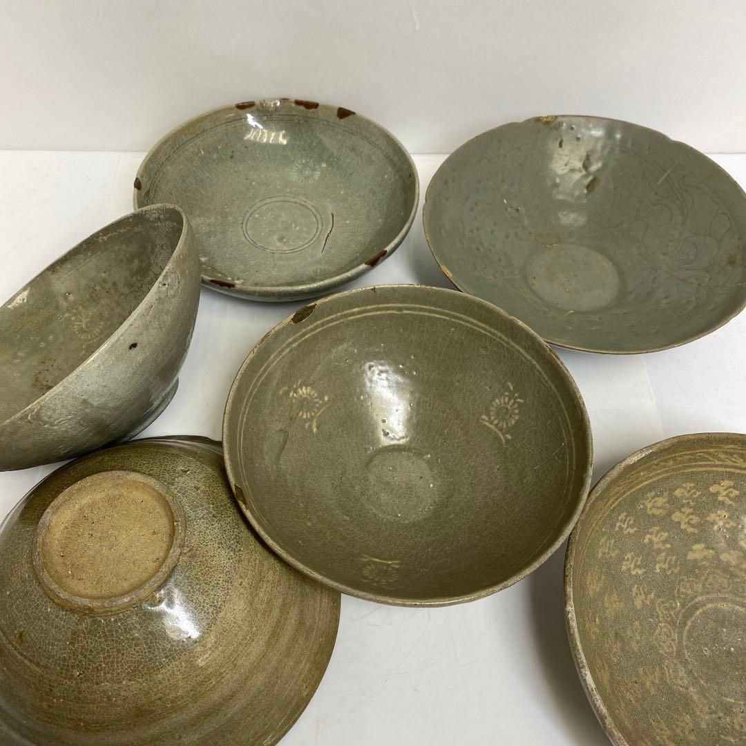 16世紀　高麗青磁　白泥象嵌鉢6点　トヒエ　東さ7-1227☆2F