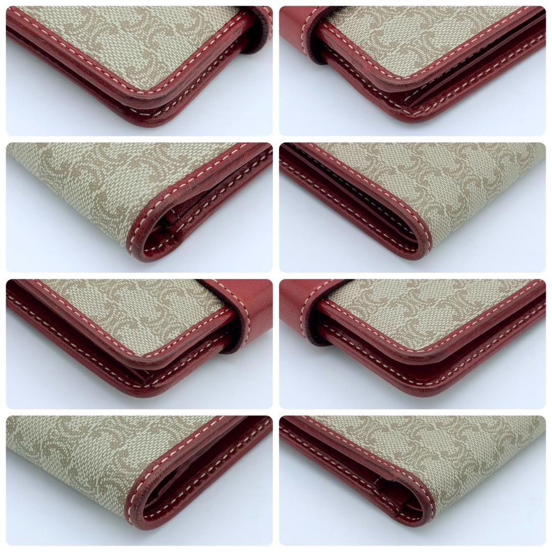 CELINE セリーヌ マカダム柄 二つ折りレザー×PVC ベージュ×レッド