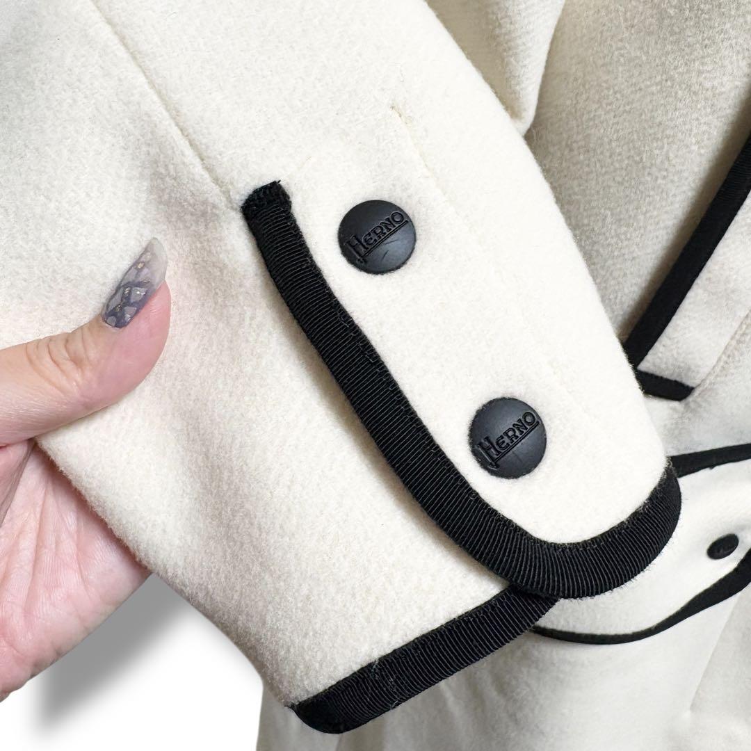 極美品✨HERNO ヘルノ ライナー付 フーディパイピングコート40 アイボリー