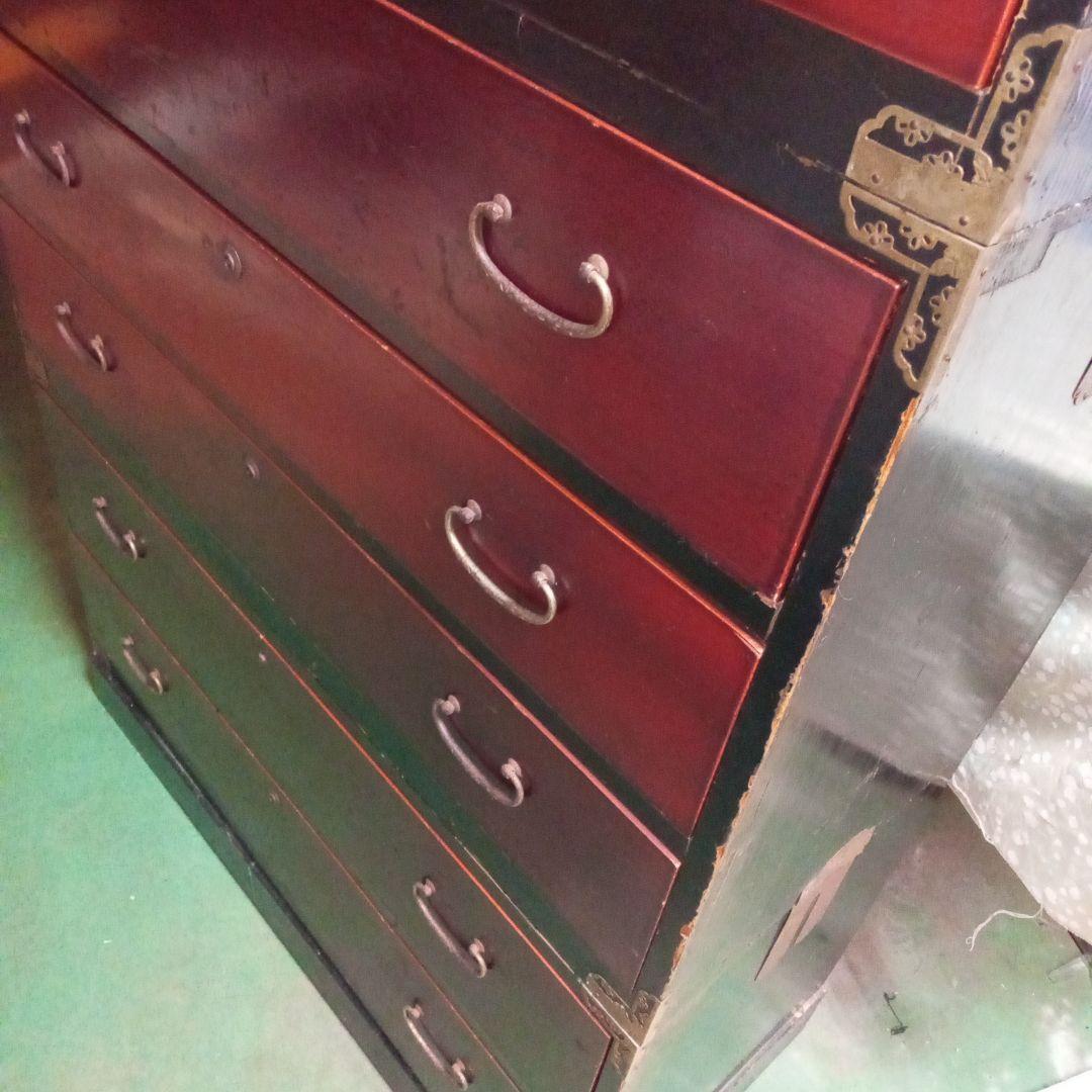 古箪笥　桐タンス　塗タンス　整理タンス　昔ガラス　三段タンス　アンティーク