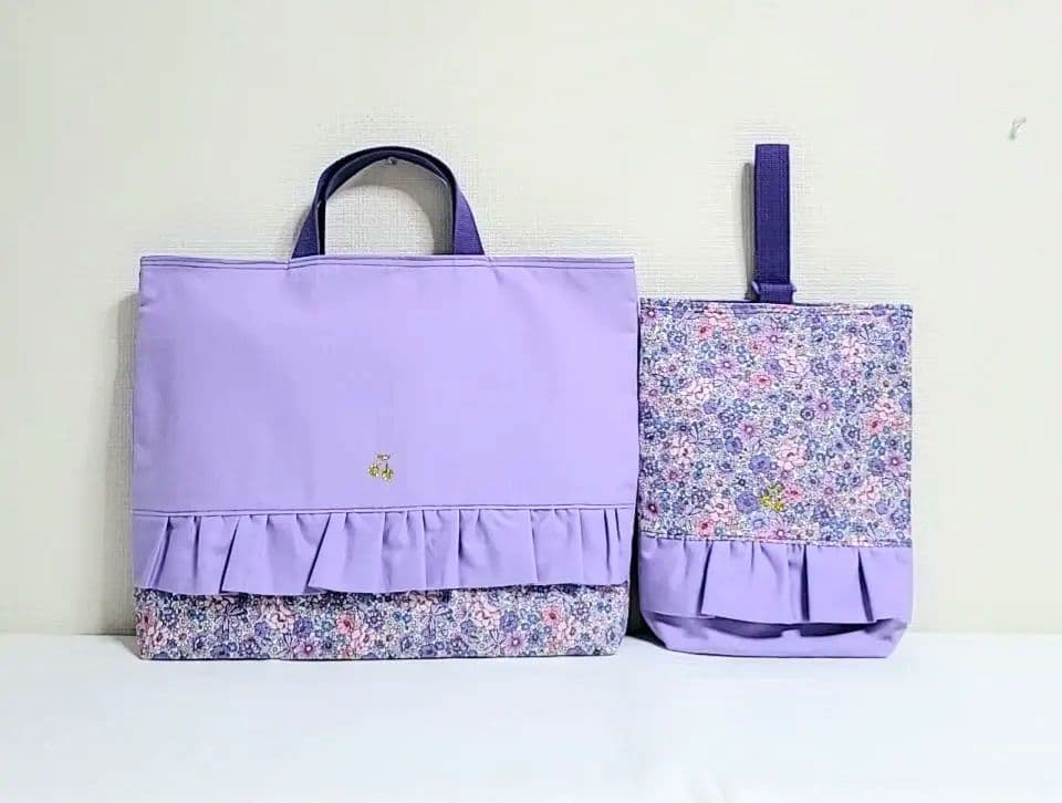 yun様☆専用96.入園入学セット　女の子　パープル 花柄 フリル付き