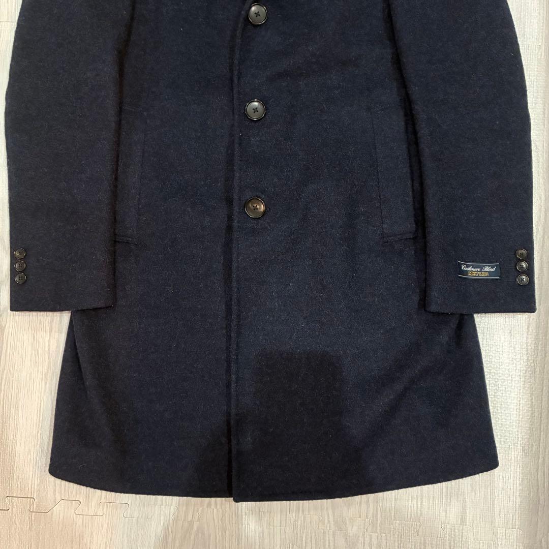 【美品】EDIFICEチェスターコートウールカシミヤ ネイビー