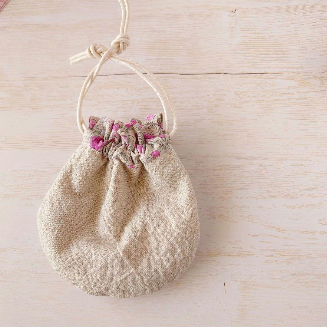 ちっちゃな巾着 サシェ M ／詰替タイプ【うさことピンクの薔薇】