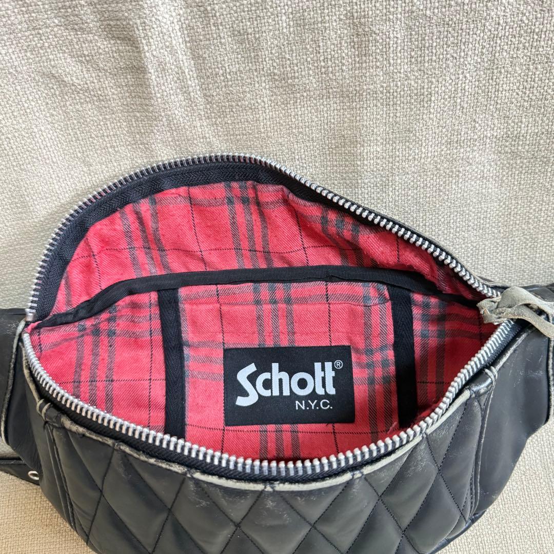 schott ショット パデッド レザー ボディバッグ 黒