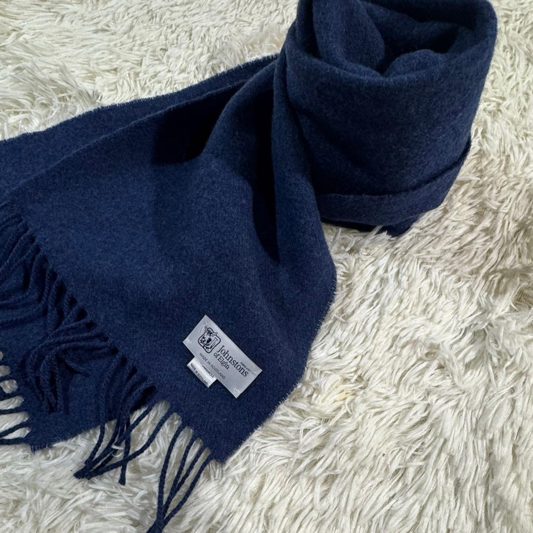 美品✨ジョンストンズ オブ エルガン マフラー ラムズウール100% ネイビー