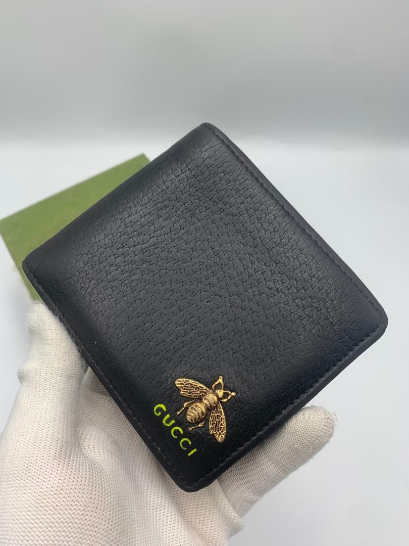 GUCCI グッチ 二つ折り財布 アニマリエ ビー 蜂 ハチ レザー ブラック