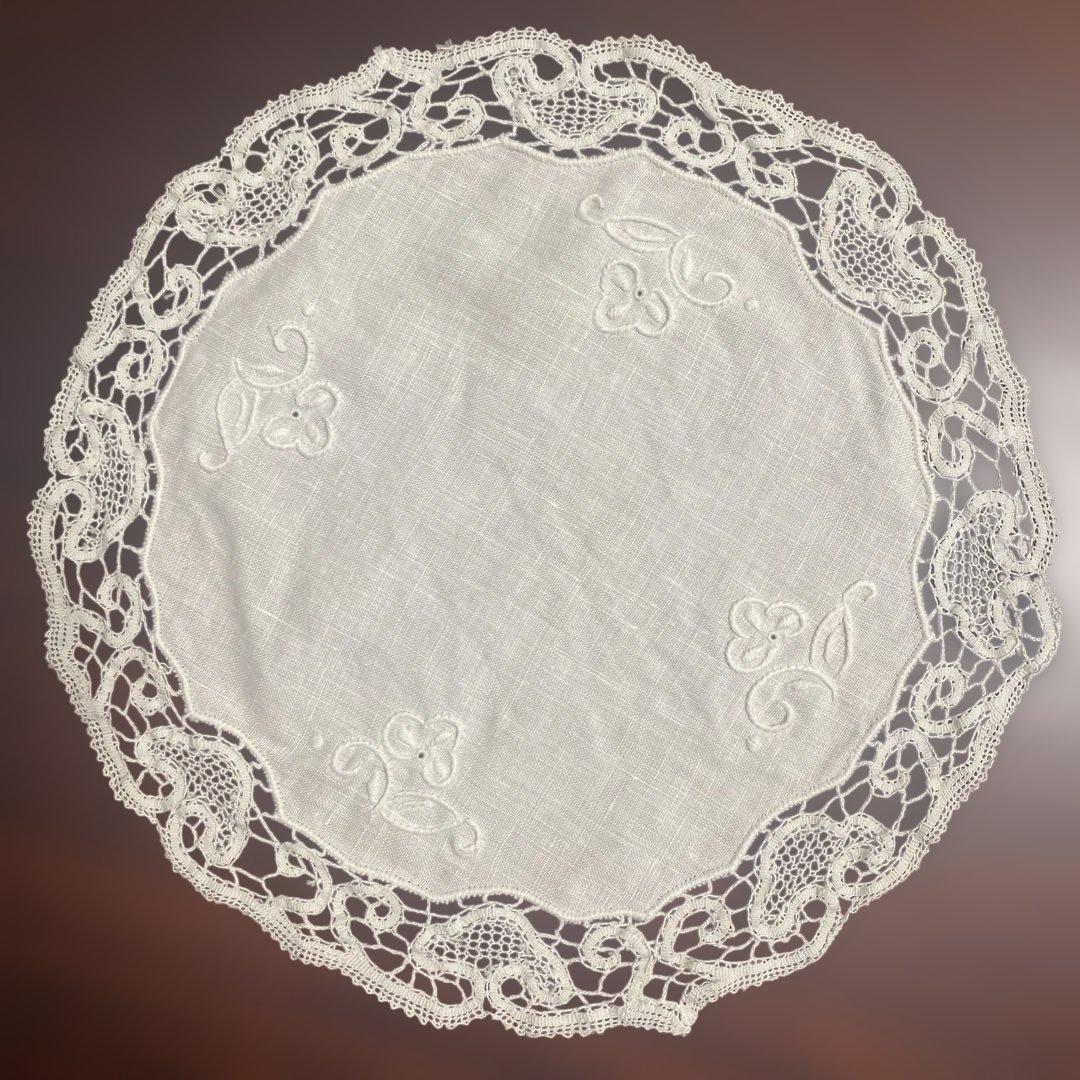 アンティークレース リネン円形ホワイト