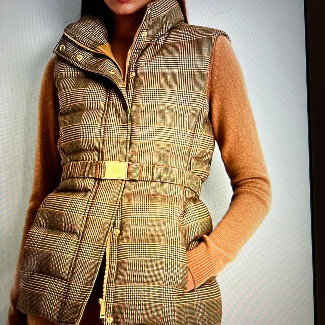 専用❗️新品未使用LAURENグレンチェックキルテッドツイードダウンベスト