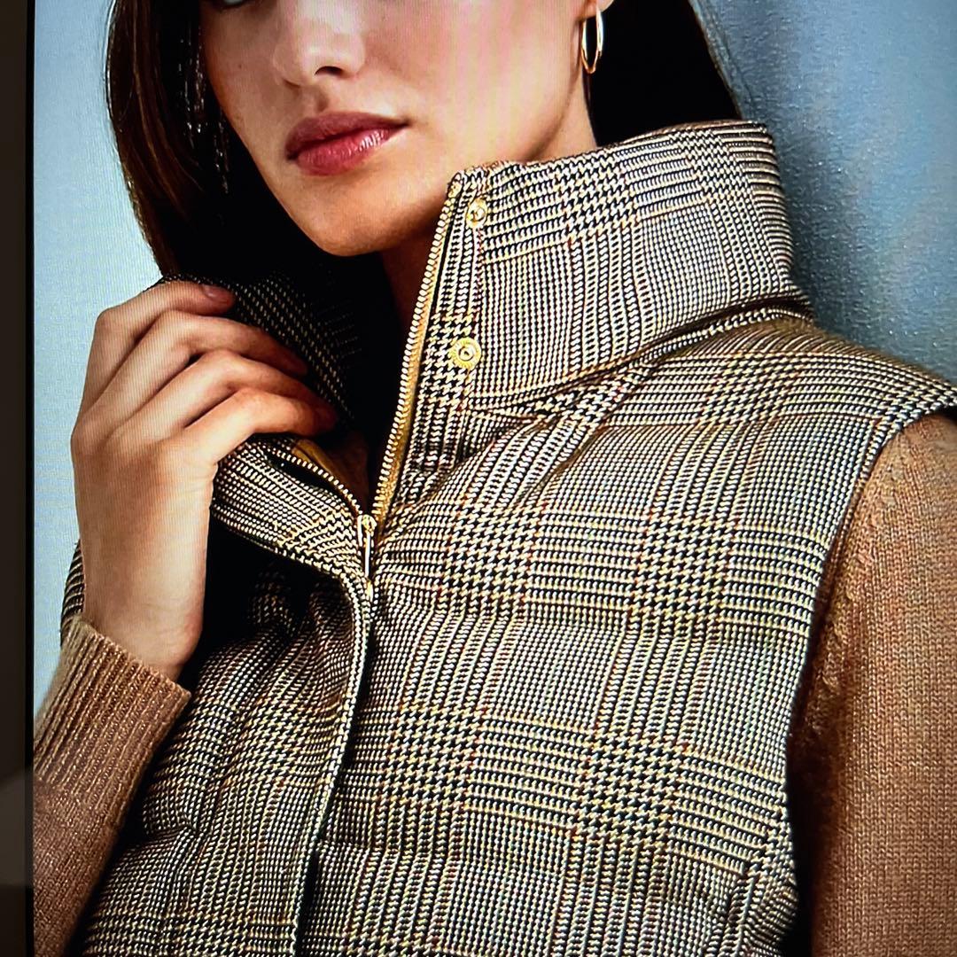 専用❗️新品未使用LAURENグレンチェックキルテッドツイードダウンベスト