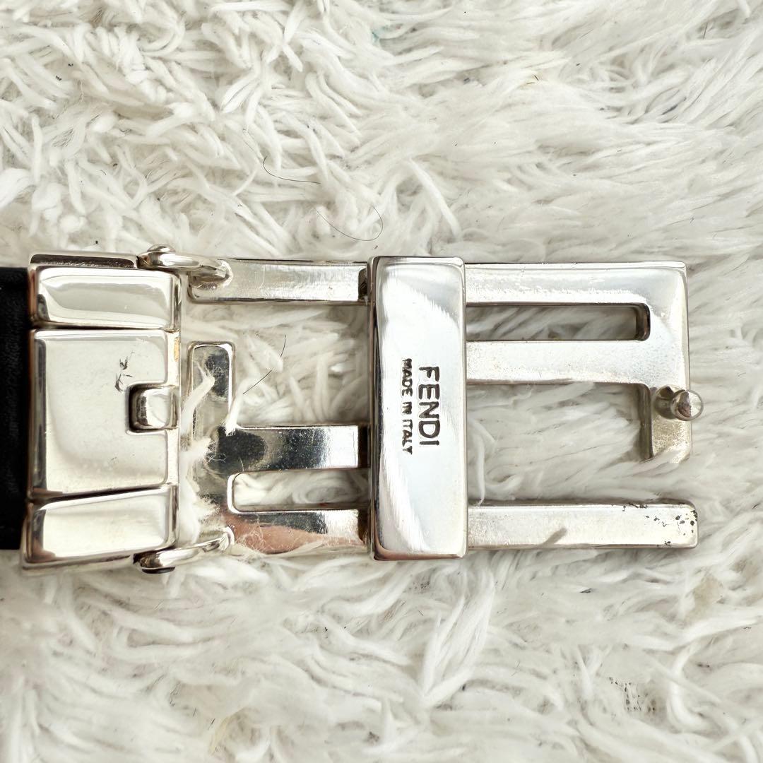 【美品】フェンディ ベルト ズッカ ロゴ シルバー メンズ レザー ブラック