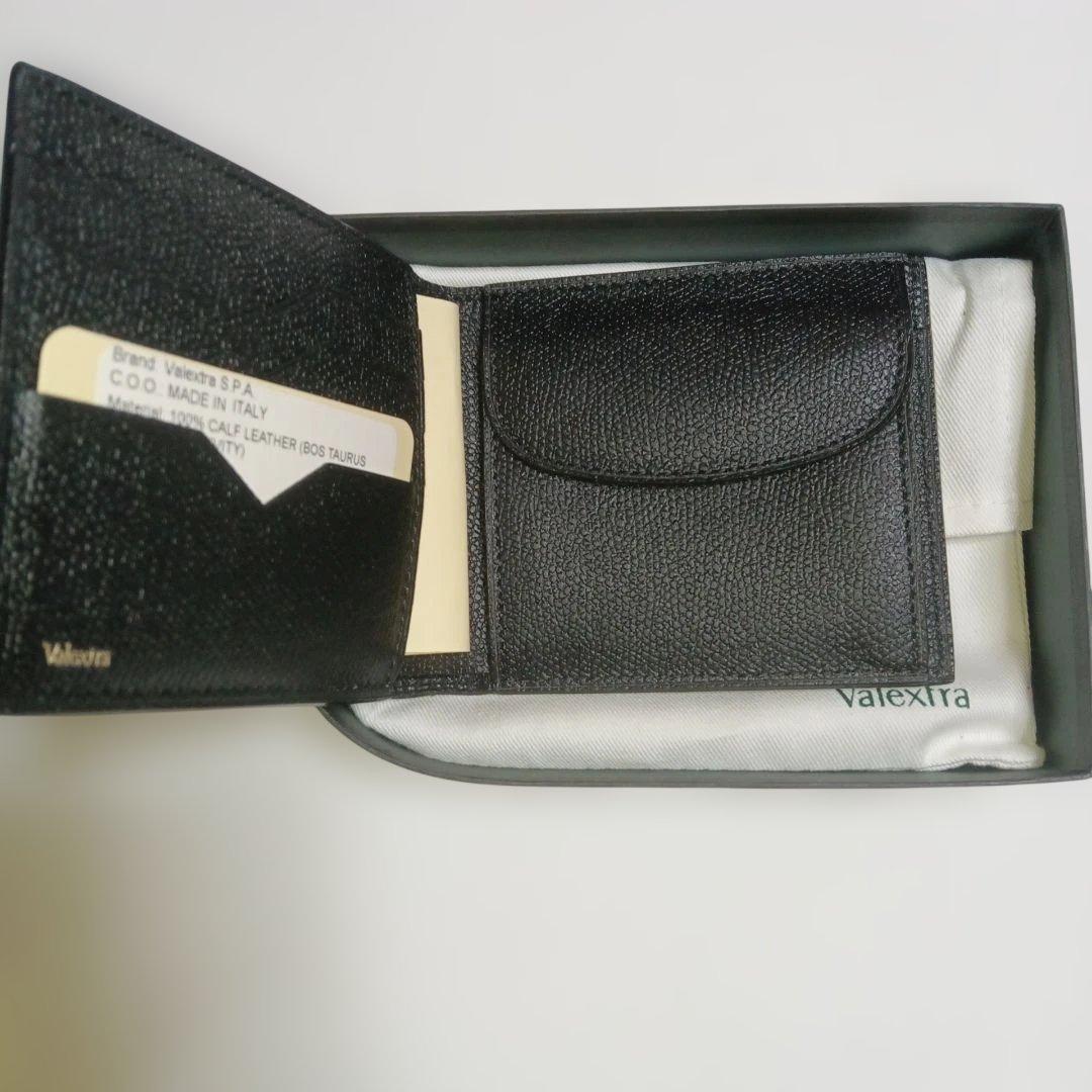 【特価 未使用】Valextra 財布 メンズ 二つ折り財布 レザー ブラック