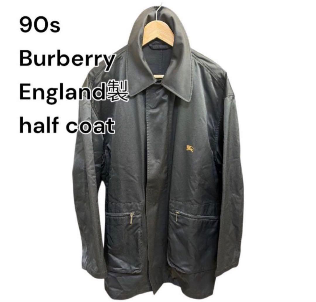 90s Burberry England製 ハーフコート　ブラック　イギリス