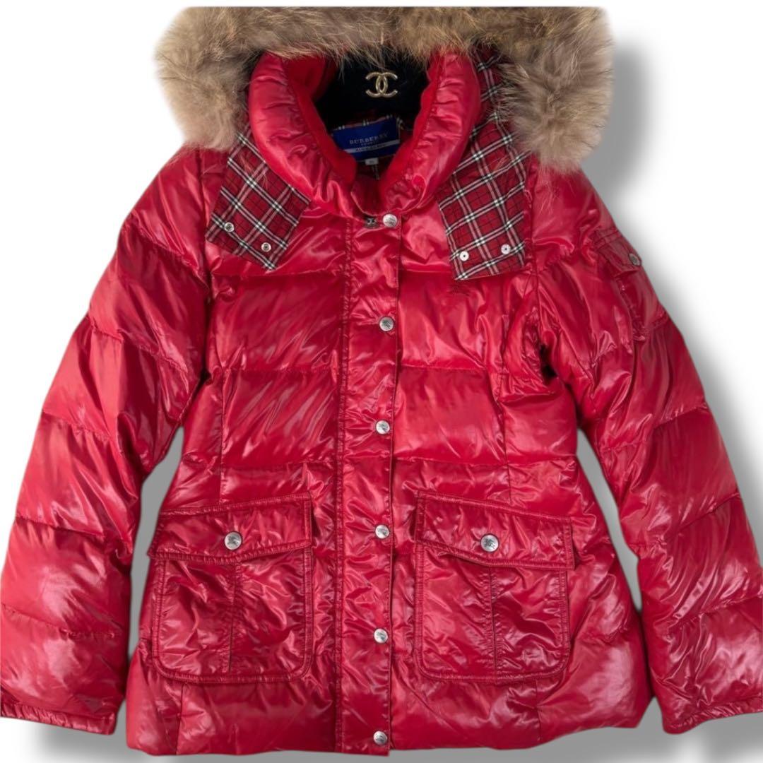 極美品 バーバリーブルーレーベル ノバチェック フレア Aライン ダウンJKT