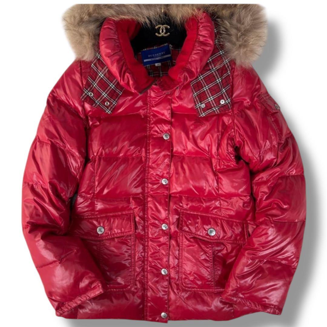 極美品 バーバリーブルーレーベル ノバチェック フレア Aライン ダウンJKT