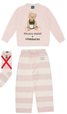 【上下セット】ジェラピケ＆スタバ　パウダーベアジャガードプルオーバー ピンク