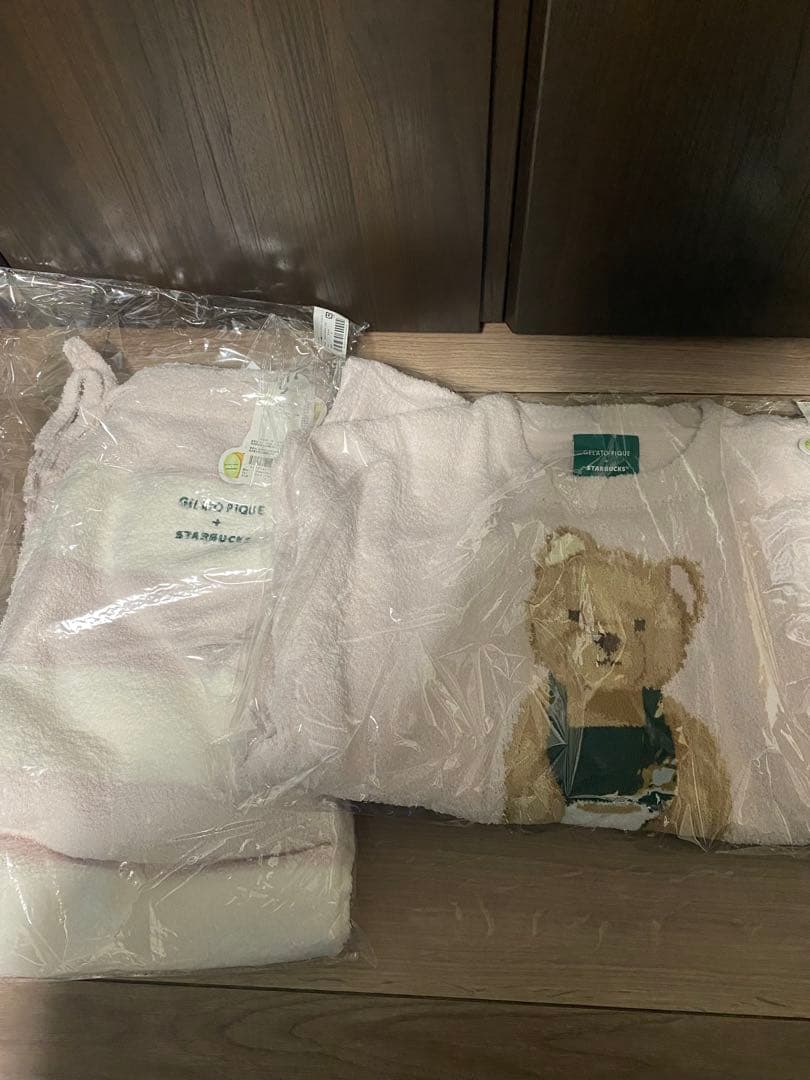 【上下セット】ジェラピケ＆スタバ　パウダーベアジャガードプルオーバー ピンク