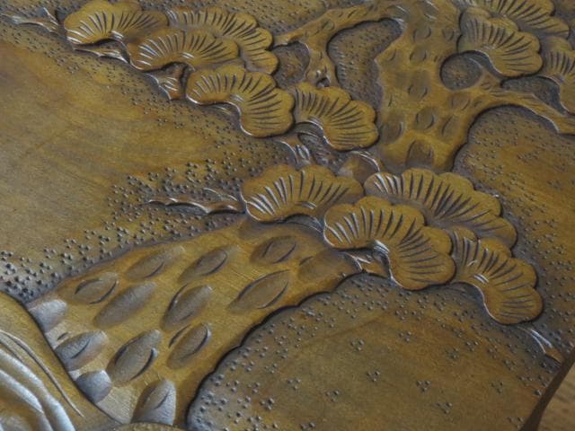 伝統工芸 軽井沢彫り『桜・松・竹』彫刻 3つ組 ネストテーブル/サイドテーブル