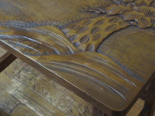 伝統工芸 軽井沢彫り『桜・松・竹』彫刻 3つ組 ネストテーブル/サイドテーブル