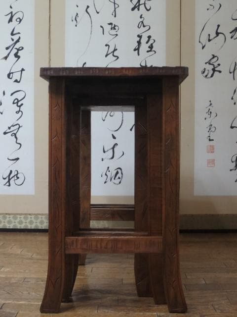 伝統工芸 軽井沢彫り『桜・松・竹』彫刻 3つ組 ネストテーブル/サイドテーブル