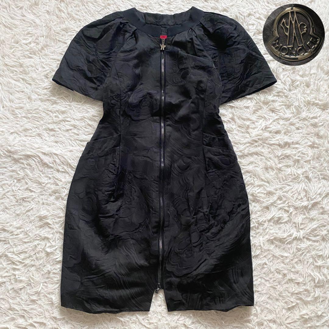 極美品■モンクレール ガムルージュ　ジャガード　ジップアップワンピース　黒　0