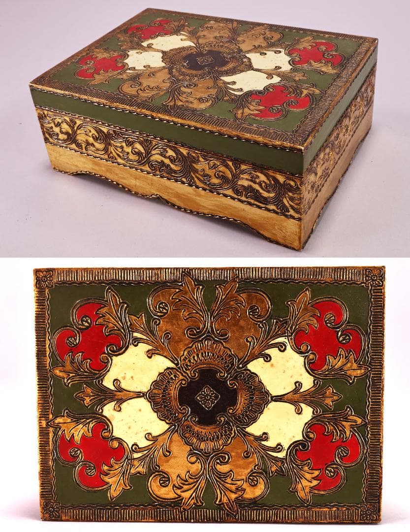 アンティーク雑貨　イタリア金箔工芸 デコ フィオレンティーノ　トレイ　小箱　冊子