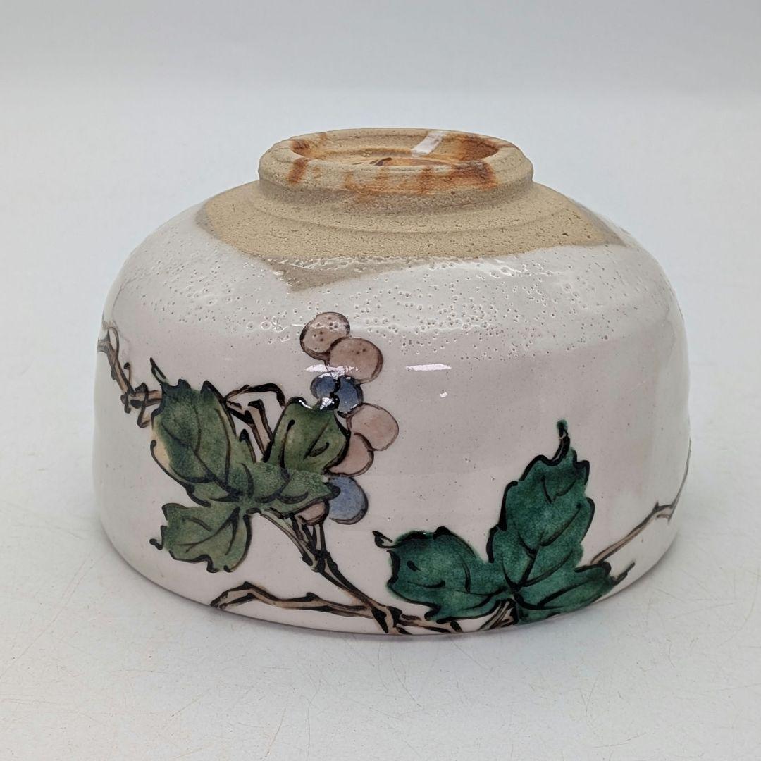 力石俊二 色絵葡萄文茶盌 共箱栞 益子焼 抹茶碗 抹茶茶碗 茶道具 茶器 食器