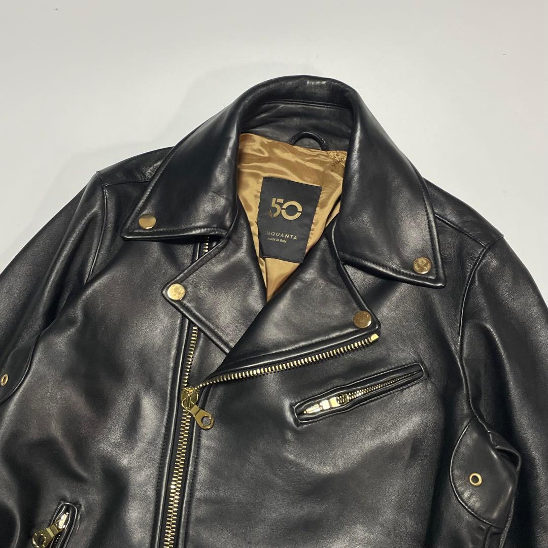 極美品　CINQUANTA　ライダースジャケット　ダブル　黒/ブラック　40　L