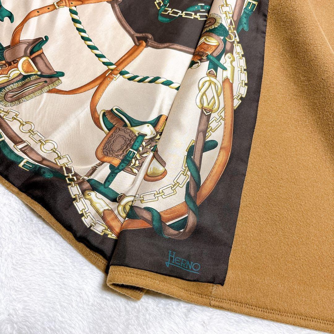 Herno ヘルノ キャメル ロングコート ファー付き 裏地 シルク