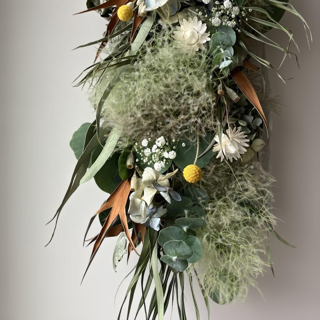 スモークツリー とアンティーク紫陽花のシックな2wayガーランド　クラスペディア