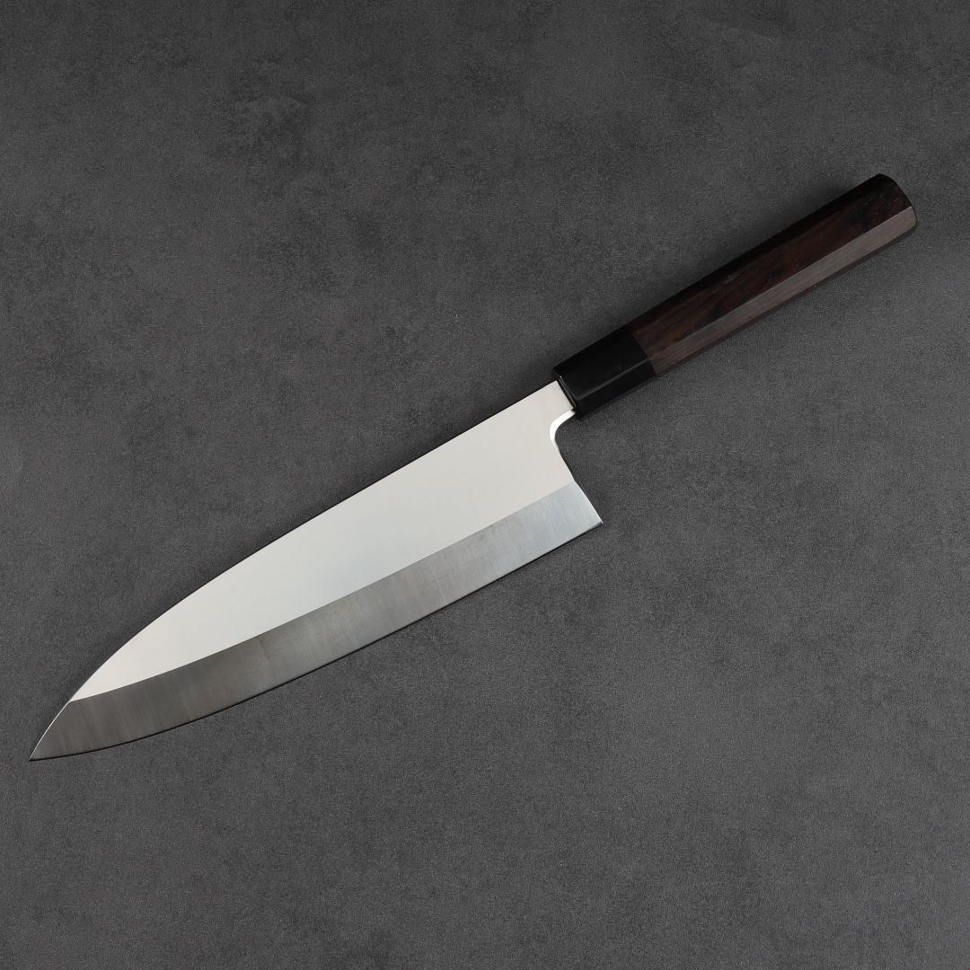 7179 左利き用 大出刃包丁 8寸 刃渡り240 刺身包丁 黒檀黒水牛角八角柄