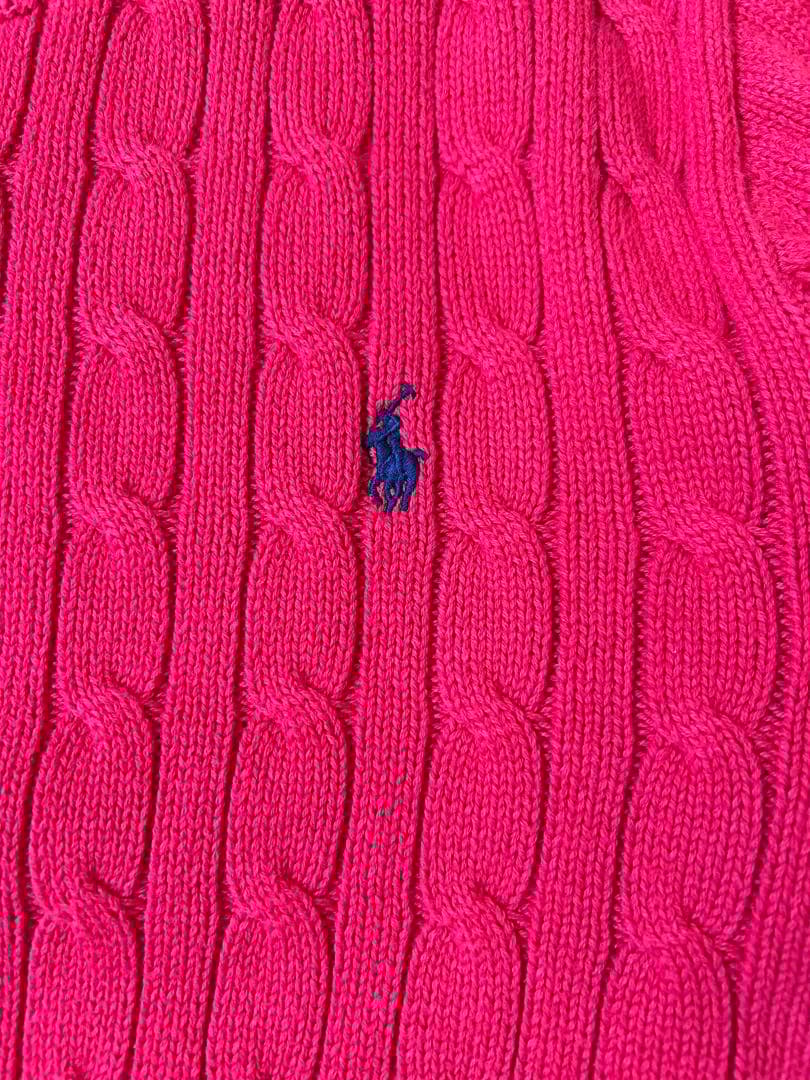 【極美品】ポロラルフローレン ケーブルクルーネック ニット 赤 コットン