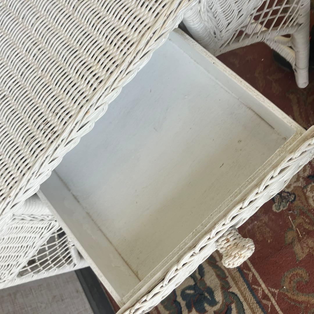 北欧レトロ 姫系 ラタンドレッサー 鏡台 椅子&ゴミ箱付き ビンテージ 古家具