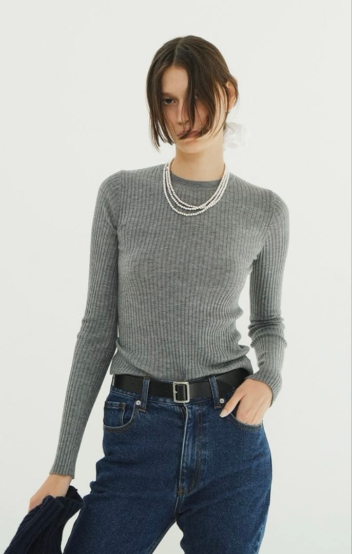 トップス CLANE SHEER RIB KNIT TOPS