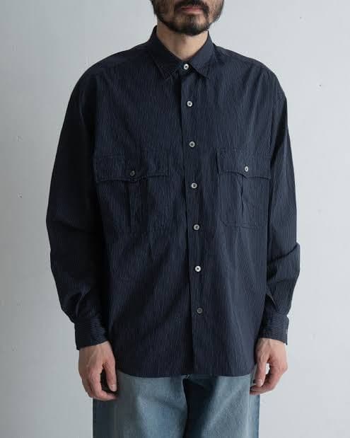 希少　ポータークラシック ロールアップシャツ ピンストライプ ネイビー
