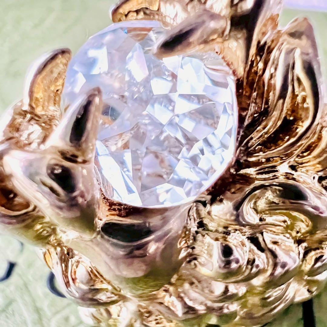 美品✨GUCCI　グッチ　リング　ライオンヘッド　ホワイトクリスタル　22号