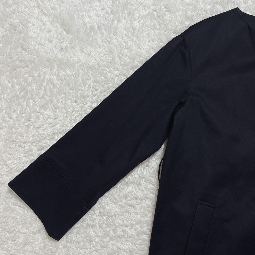 美品✨自由区　セミダブル ノーカラーコート　紺　ベルト付き　ロングコート　40