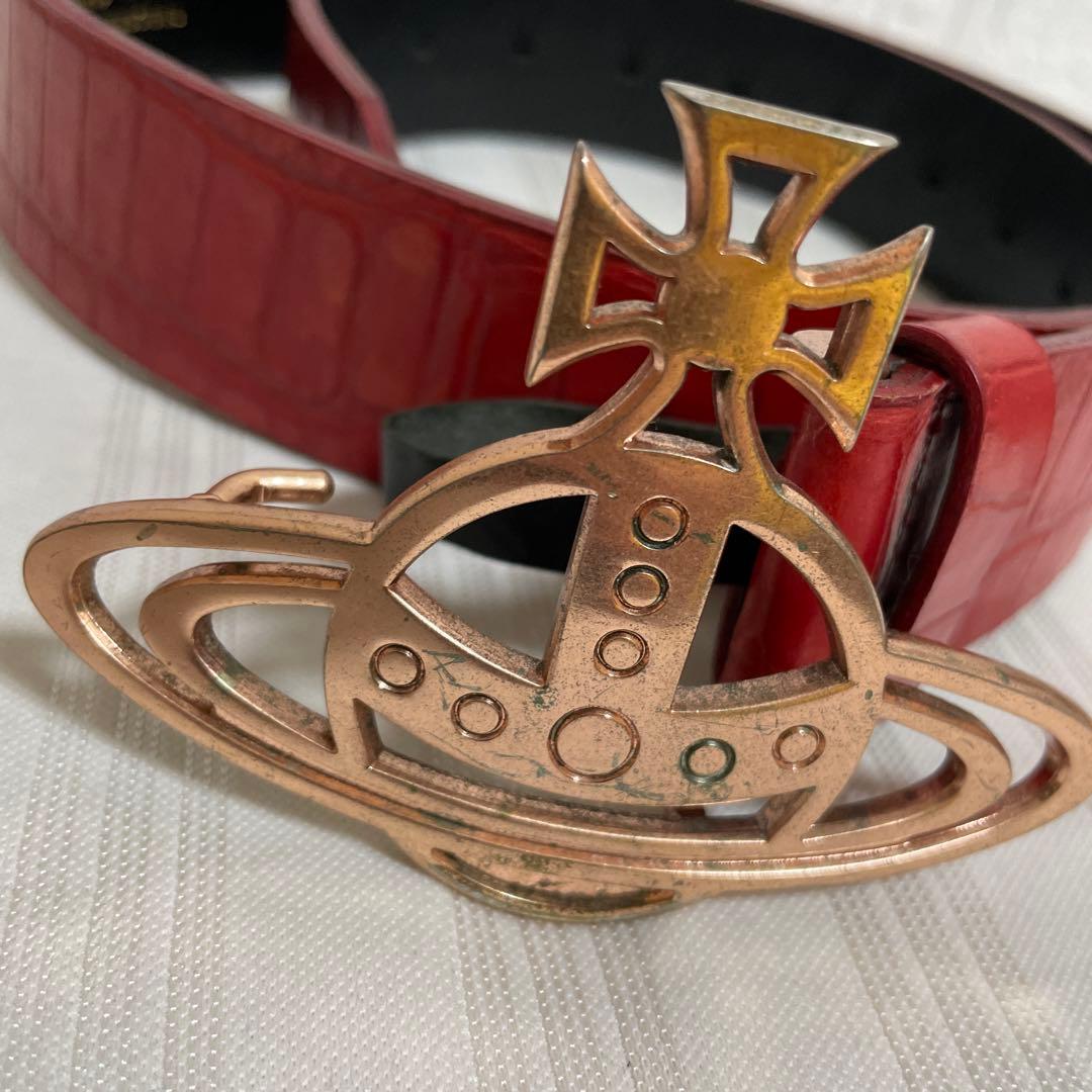 Vivienne Westwood レザーベルト オーブロゴ クロコ型押し