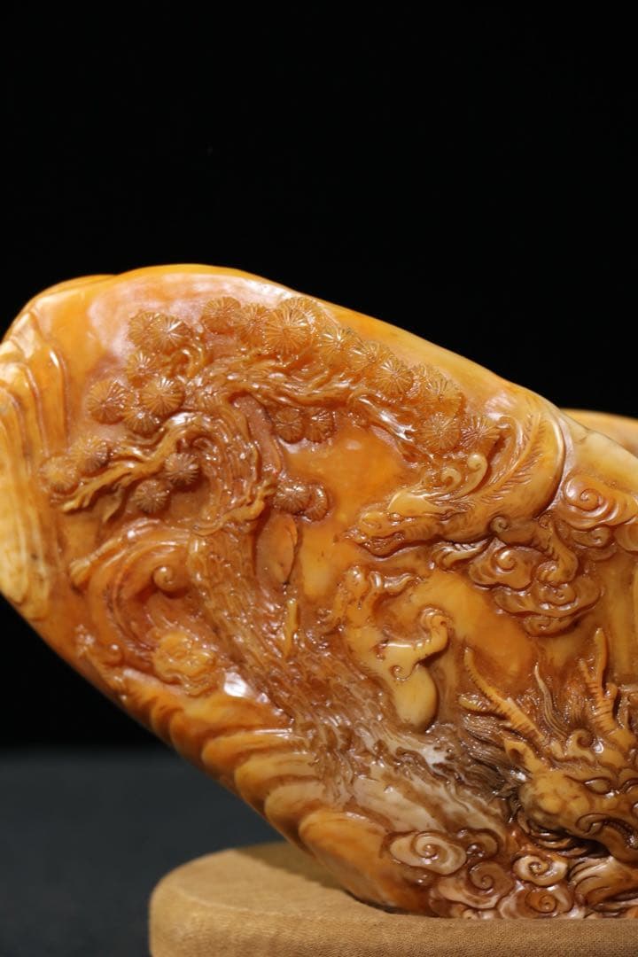 旧蔵　時代物　逸品　文房具筆洗　田黄石　山中龍 螭龍　清国時代彫刻　骨董品レア