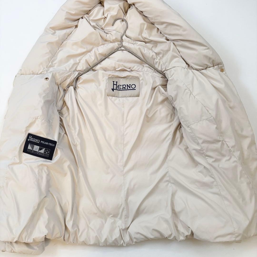 ヘルノ ポーラテック フードショートダウン ジャケット ライトベージュ 42