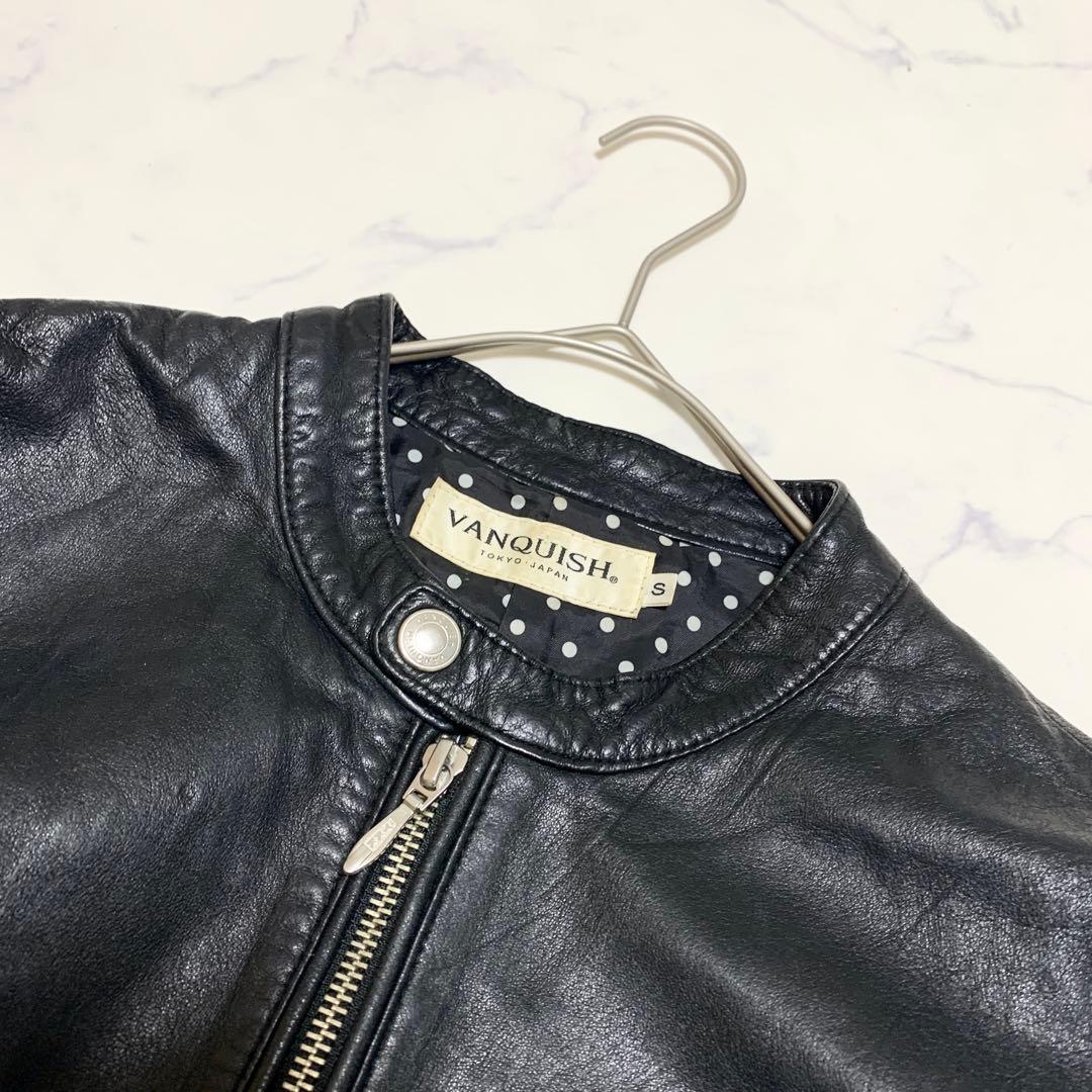 ヴァンキッシュ レザージャケット シングル ライダース ドット 黒 S 羊革