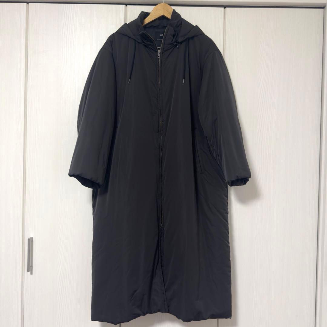 【美品】大きいサイズ 23区 中綿 ノンステッチ ロングアウター 48 ブラック