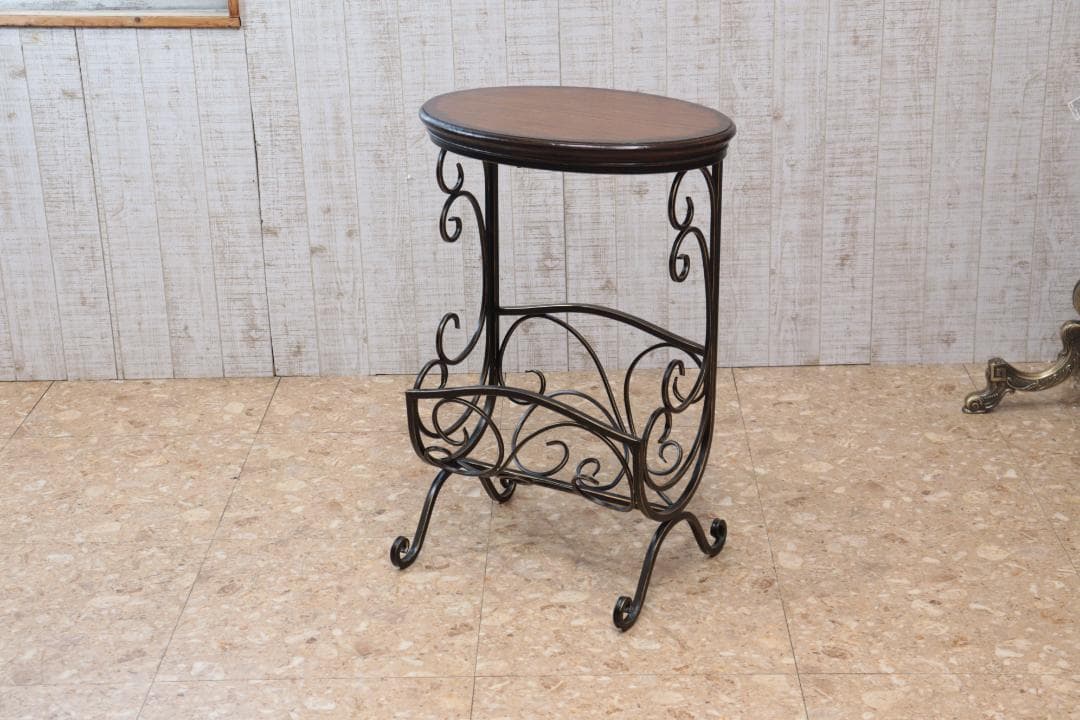 マガジンラックテーブル ロートアイアン 木天板 レトロ アンティーク