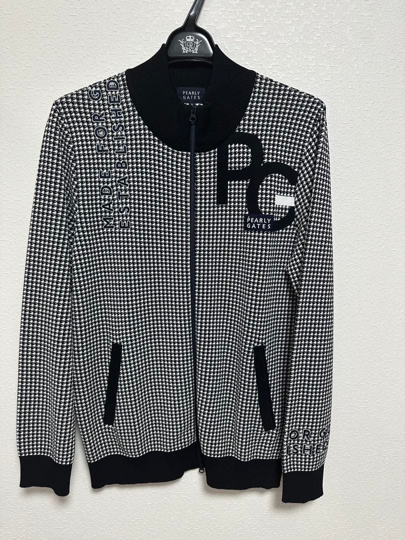【美品】Lサイズ PEARLY GATES メンズ ニットジップアップ 千鳥柄