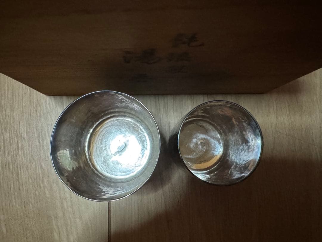 銀製 湯器 お猪口 木箱付き 夫婦湯呑み シルバー アンティーク