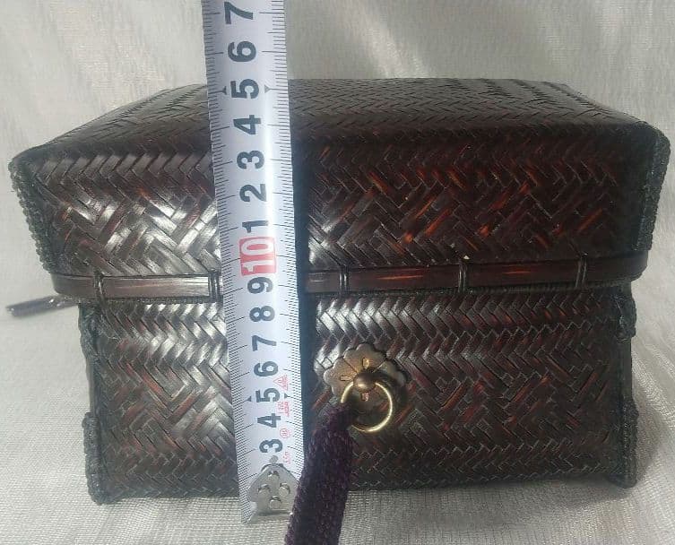 『籠師・和田鱗司』作　茶籠　御所籠一式　茶道具　共箱 7711