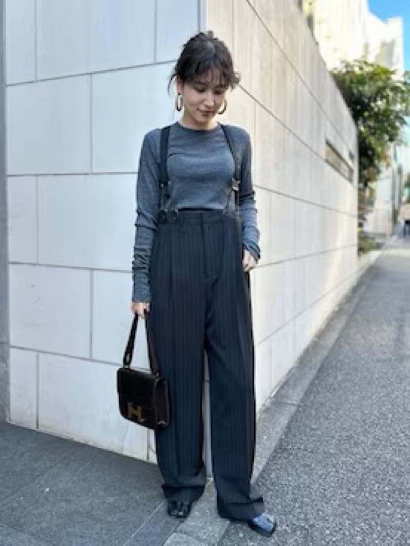 curensology ストライプサスペンダーパンツ