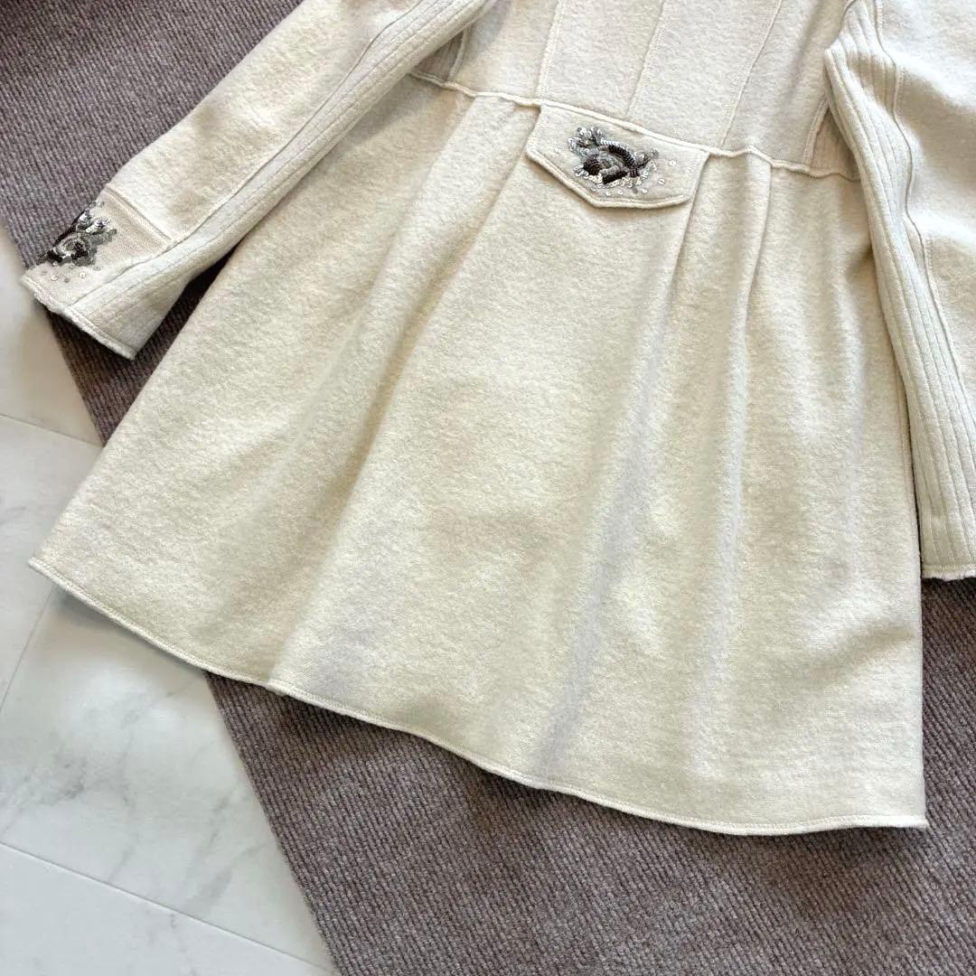 スーパービューティー♡ロングコート 42 ウール100% ビッグカラー 装飾