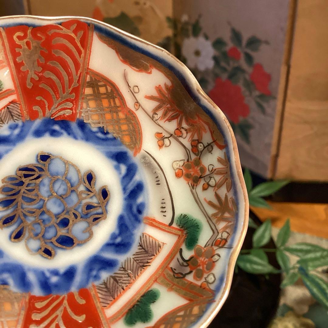 A1033 古伊万里　金襴手　梅に松　宝尽紋様　　豆皿　ちびちび　5枚